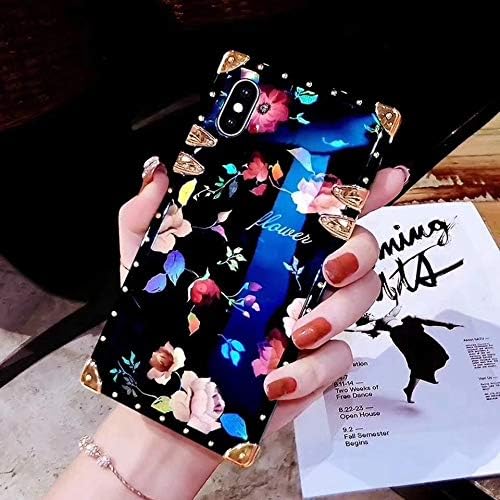 Hnzxy Square Case for iPhone Xs Max Case,Girl Women Pink Rose Flower Design Glossy Slim TPU Silicone Back Cover Case Shockproof Square Bumper Phone Cover Case for iPhone Xs Max,B