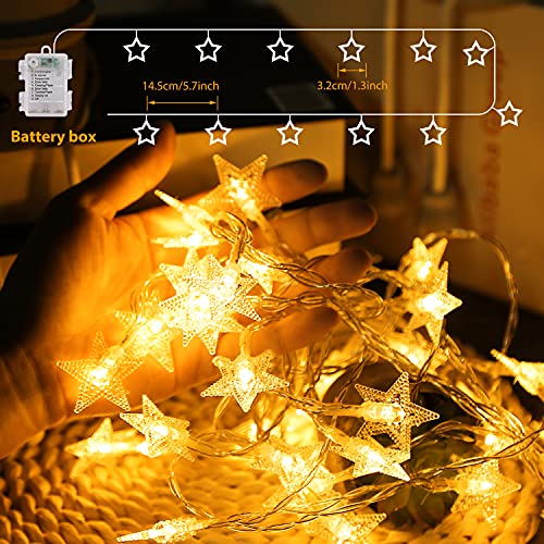 Guirnalda de Luces, Guirnalda Luces Pilas, 6M 40LED Luces Estrellas de Hadas a Pilas, Impermeable 8 Modos Luces LED Pilas con Control Remoto, Luces Cadena para Navidad Decoración Interior Bodas Fiesta