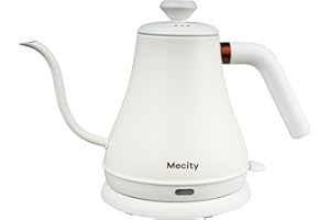 Mecity Electric Kettle Stainless Steel Gooseneck Water Kettle Water Boiler for Pour Over Coffee Fast Heating, Auto Shut Off, 27 fl oz, 1000W, Milk White