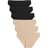 Caterlove Women's Seamless Underwear No Show Stretch Bikini Panties Silky Invisible Hipster 6 Pack
