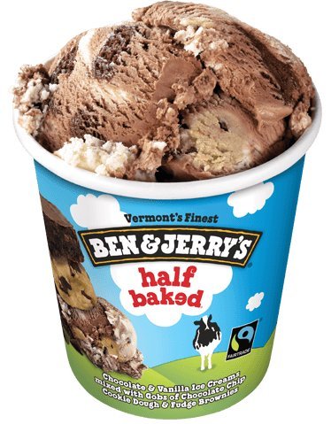 Ben & Jerry's - Vermont's Finest Ice Cream, Non-GMO - Fairtrade - Cage-Free Eggs - Caring Dairy - Responsibly Sourced Packaging, Half Baked, Pint (16 Count)