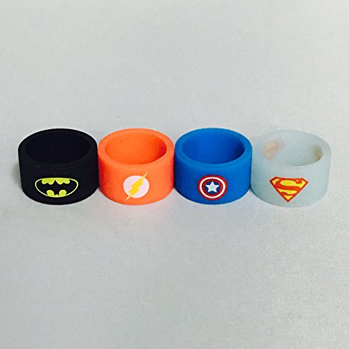 Silicone Superhero Vape Bands Tank Band Batman Flash Captain America Superman Blue Glow (Assortment BG (4 Pack))