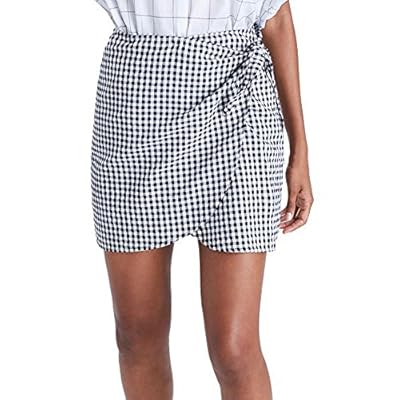 Londony ???Women Pencil Skirt, Plaid Pattern High Waist, Irregular Casual Lace-Up, Mini Skirt