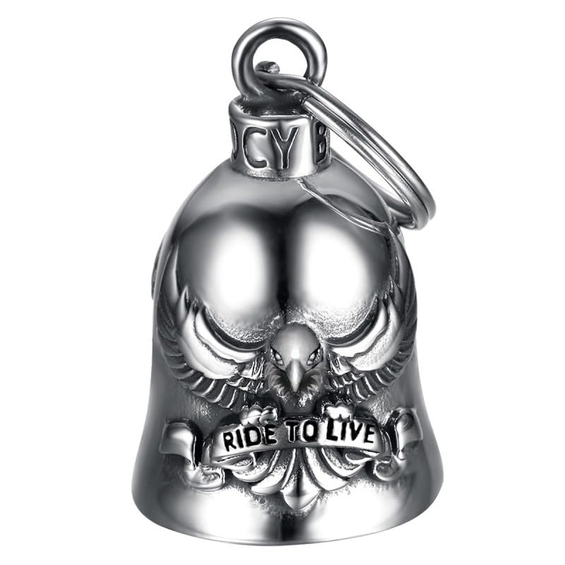 MOCY BELL - Motorcycle bell EAGLE Ride to Live Guardian Gremlin Mocy Bell Stainless Steel Silver