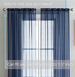HLC.ME Navy Blue Sheer Voile Window Treatment Rod