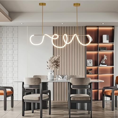 SMG Lámpara colgante lineal LED moderna para comedor, lámpara de araña dorada regulable para oficina, lámpara lineal de 47 pulgadas con control remoto, atenuación continua, lámpara de manguera larga