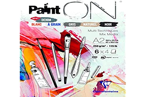 Clairefontaine - Ref 975412C - PaintON Multi-Technique Assorted Colour Paper Pad (24 Sheets) - A2 Size, 250gsm Heavyweight Paper, Slight Rough Grain, Acid Free, pH Neutral