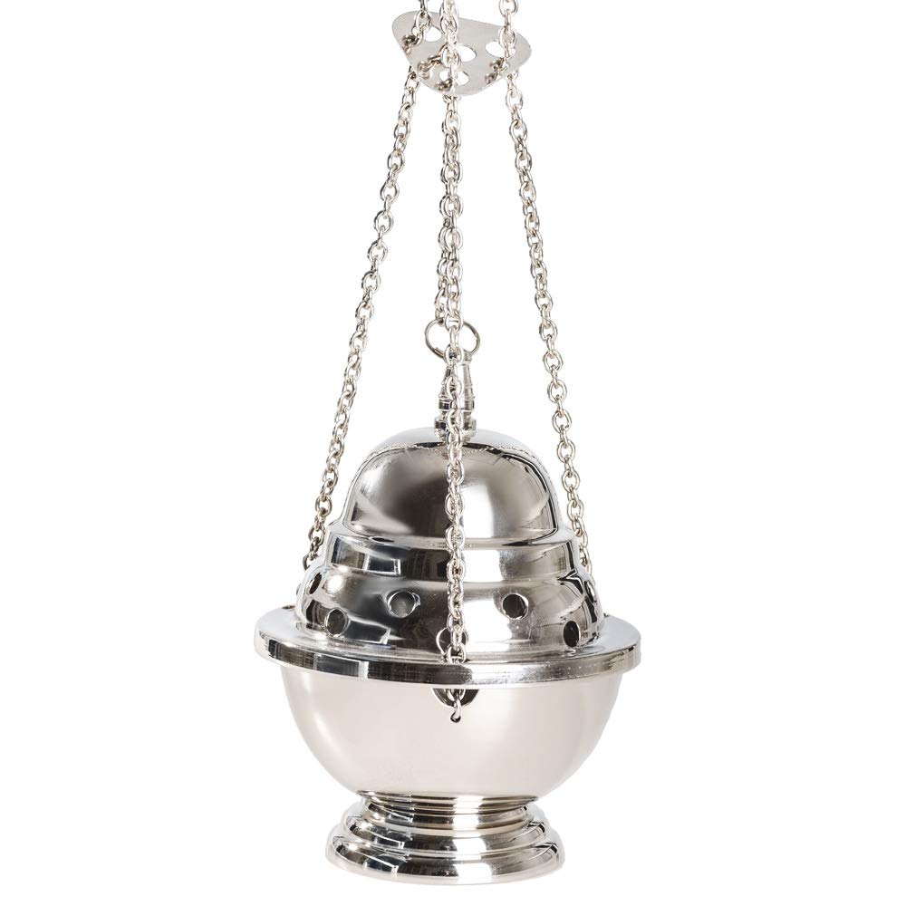 NKlaus incense burner 14,5cm high incense burner with chain 60cm incense swivel solid brass nickel plated swivel for incense incense mixture handmade 2855