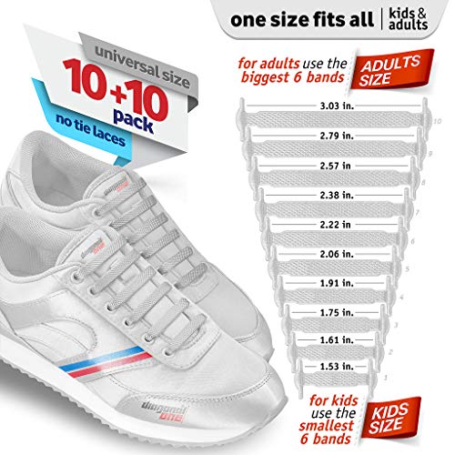 Diagonal One No Tie Shoelaces for Kids & Adults.The Elastic Silicone Shoe Laces to Replace your Shoe Strings. 20 Slip On Tieless Flat Silicon Laces (Silver)
