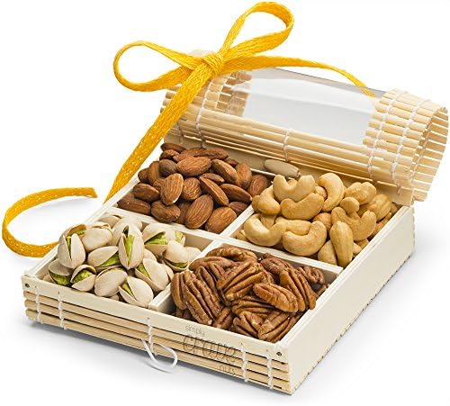 NEW! Gourmet Nut Gifts – 4 Sectional Wooden Nut Gift Box, Mixed Nuts Gift Baskets, Nut Gift Tray Assortment by Simply Crave, (Classic Unsalted, Sampler)