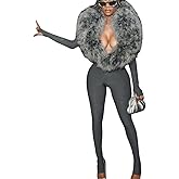 Molilove Women's Jumpsuit Sexy One Piece Set Long Sleeve V Neck Top High Waist leggings Bodycon Club Party Going Out Jumpsuit