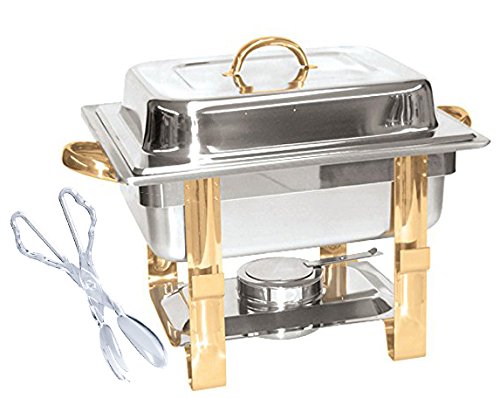 TigerChef Half Size Chafing Dish Buffet Warmer Set, Gold Accented, Includes Plastic Serving Tong