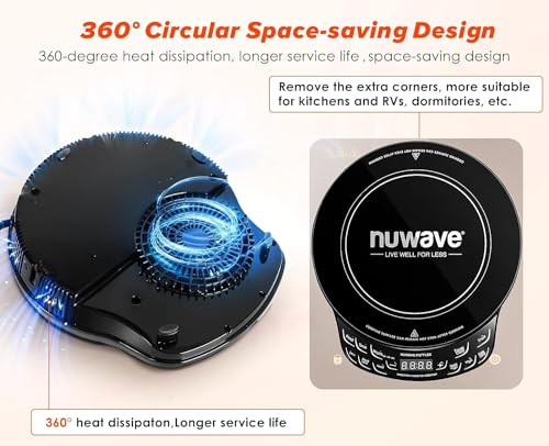 Nuwave Precision Induction Cooktop, 10.25” Shatter-Proof Ceramic Glass, 6.5” Heating Coil, 45 Temps from 100°F to 500°F, 3 Wattage Settings 600, 900 & 1300 Watts