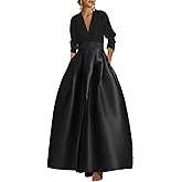 ALLENIDIA Women's V Neck Long Sleeves Prom Dresses with Pockets Satin Ball Gowns LZ-011