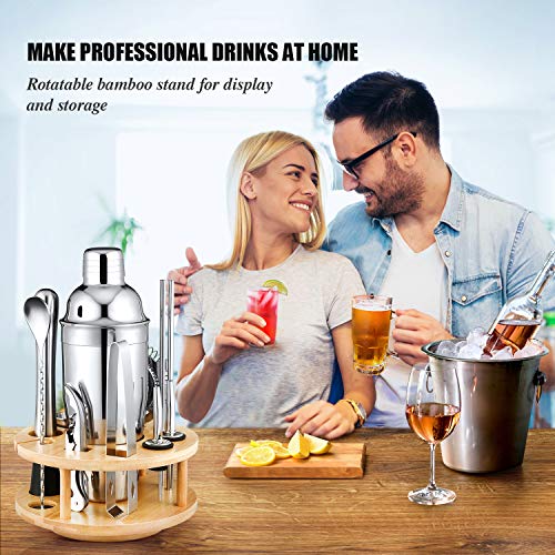 Kostlich Cocktail-Shaker Set 12-teilig Bargeschirr Kit mit drehbarem Holz Display Ständer 750ml Edelstahl Martini Shaker… – Bild 8