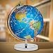 LED Light Up Globe with Bluetooth Speaker, Chrome Base and Detailed World Map - Constellations Glow at Night - Projects Star Lights on Ceiling as Nightlight - 12.5 x 9