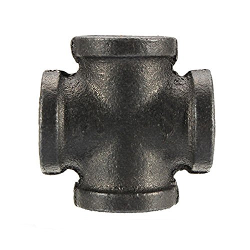 Highmoor Outlet Cross Pipe Fitting, 1/2" 3/4" 1" 5 Way Pipe Fitting Malleable Iron Black Outlet Cross Female Tube Connector (N25 1")