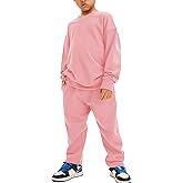 Flygo Boys Girls 2 Piece Outfits Fleece Kids Sweatsuit Crewneck Sweatshirt and Sweatpants Tracksuit Clothing Set