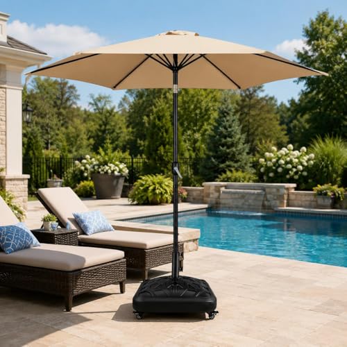 Yaheetech Fillable Mobile Umbrella Base, Heavy Duty Patio Umbrella Pole Holder for Outdoor 4 Wheels, 4 Locks 2 Knobs 123lb Capacity for Deck, Poolside, Garden, Black-Checkered