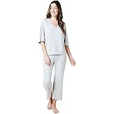 Softies Dream Relaxed V Neck Capri Lounge Set for Women 2 Piece Loungewear with Dolman Sleeve Top and Cropped Capri Pants