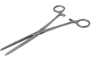 KKT Stainless Steel Heavy Duty Hemostat Straight,Full Serrated, Ratcheted Lock (Size 8")