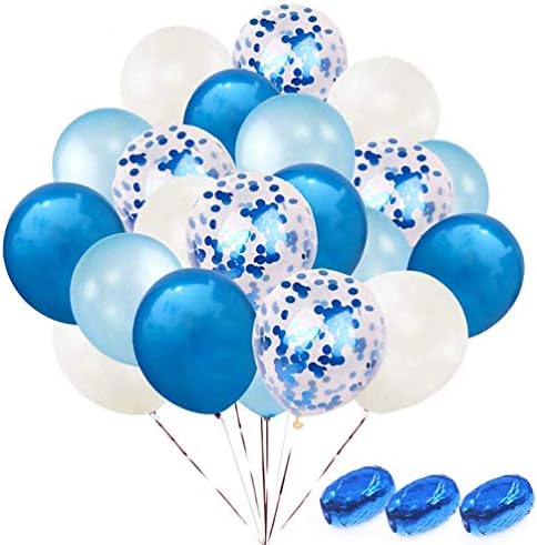 Aperil Blue Balloons Set, Blue Confetti Balloons Party Birthday Decoration with 50 pcs Blue White Latex Balloons 3Pcs Balloon Ribbons for Wedding Bridal Kids Boys Men Shower Party Decorations