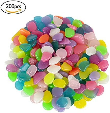 200pcs Glow Stones in the Dark Garden Pebbles Glow Stones Rocks for Walk Road Garden Path Patio Lawn Garden Yard Decor, Luminous Decorative Stones for Aquarium Fish Tank, Colorful Glowing Pebbles