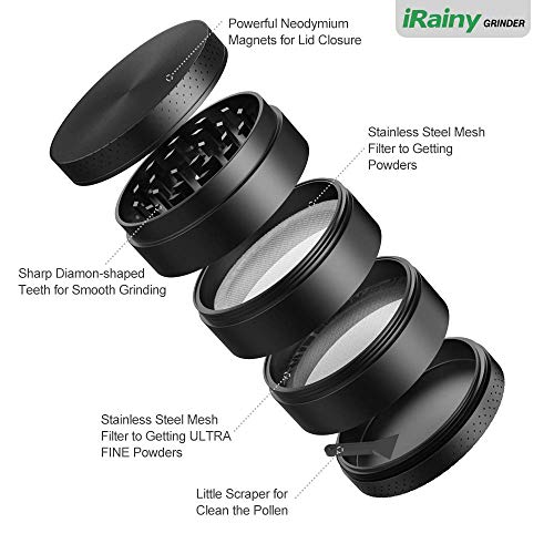 iRainy [5 Piece] Spice Herb Grinder with Pollen Catcher, 2.1 Inch