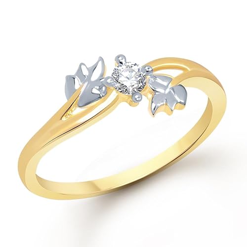 VK Jewels Twin Leaf Gold and Rhodium Plated Ring - FR1161G [VKFR1161G]