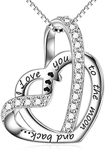IXIQI Jewelry 9ct Gold Plated Pendant Necklace Gifts Present for Women Girls Engraved with I love you to the moon and back