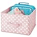 mDesign Medium Soft Fabric Nursery/Playroom Closet Storage Organizer Bin Box with Front Handle for Cube Furniture Shelving Units - Holds Toys, Clothes, Diapers, Bibs, 4 Pack, Pink/White Polka Dot
