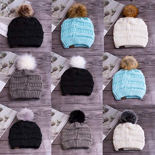 1 Detachable+Pompoms+Elastic+Crochet+Beanies