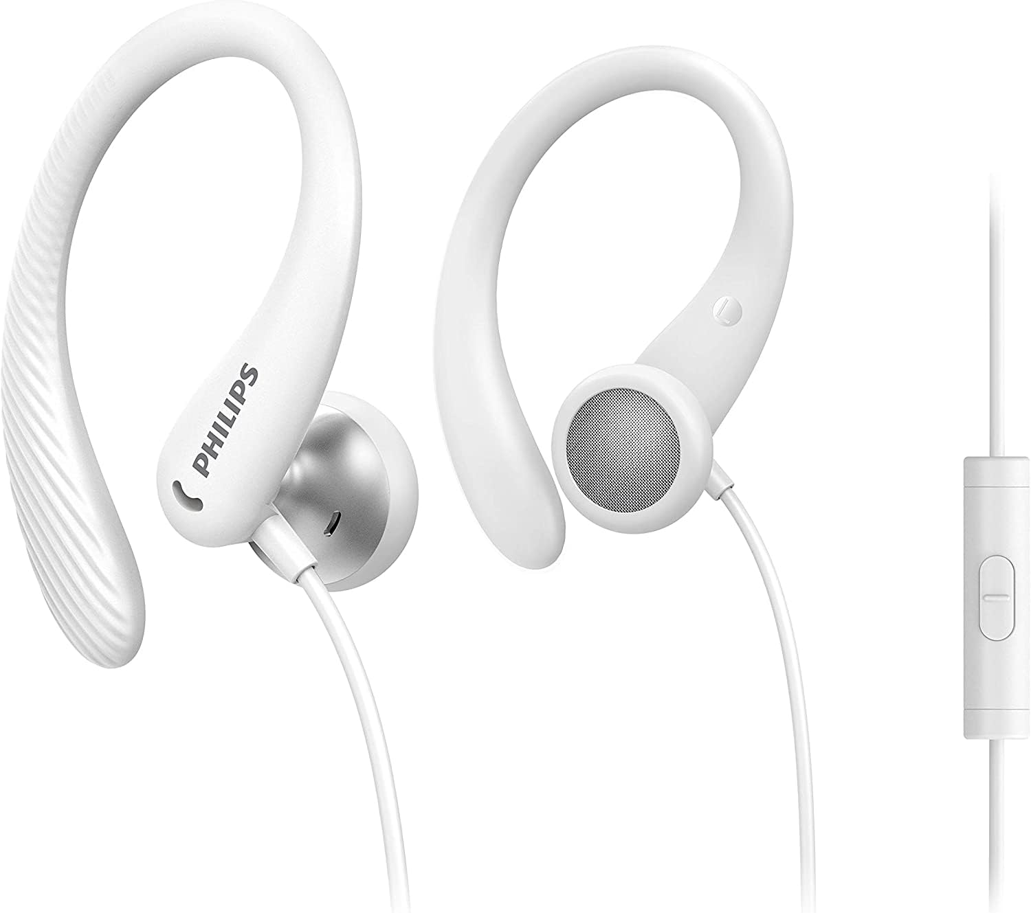 Philips Audio Sports Headphones A1105WT/00 With Microphone, In-Ear (Flexible Ear Hook, Bass Beat Vent, IPX2 Sweat Resistant, Secure Fit, In-Line Remote Control) White