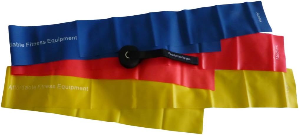 Resistance Bands - Four Piece Set Includes Three Exercise Bands with a Door Anchor. Workout Anywhere - Home - Gym or Travel - Tone Muscle - Loose Weight - Pilates - Yoga - Core Training - P90X - Insanity