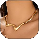 ZZ ZINFANDEL 14K Gold Liquid Metal Choker Necklace for Women,Simple Punk Irregular Geometric Metallic Clavicle Necklace,Glossy Anniversary Party Jewelry Gifts