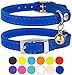 CollarDirect Leather Cat Collar, Cat Safety Collar with Elastic Strap, Kitten Collar with Bell Black Blue Red Orange Lime Green (Navy Blue, 9-11 Inch)