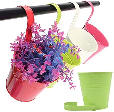 10 macetas colgantes de hierro de metal para plantas, para colgar flores en el balcón, con gancho desmontable
