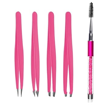 Eyebrow Tweezers Set 5 Pcs Slant Pointed Stainless Steel Precise Tweezer Precision For Facial