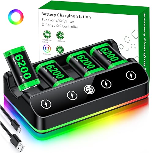 DINOSTRIKE 4X 6200mWh Battery Pack Compatible with Xbox One/Series S/X Controller Charging Station【Extended USB C Cable】 Rechargeable Battery Pack Series X