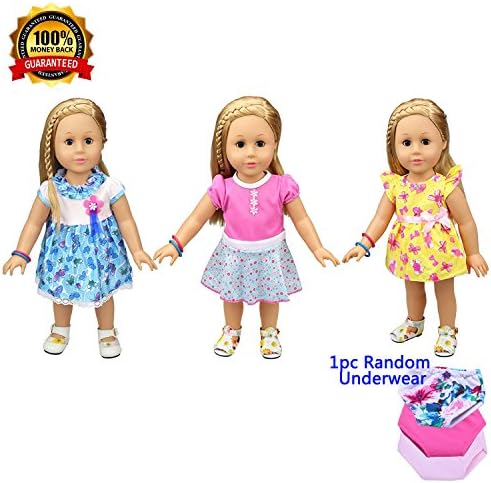 Our Generation Dolls Clothes, HONGTO 18" Doll Accessories with 3 Sets Fashion Summer Dresses and 1PC Underpant for American Girl Dolls