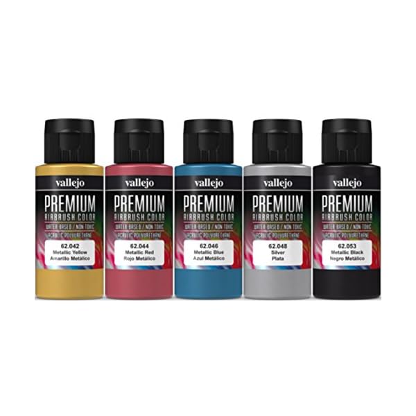 Airbrush Farben 5 x 60 ml Vallejo Premium Metallic Farben-Set Effekt Airbrushfarben