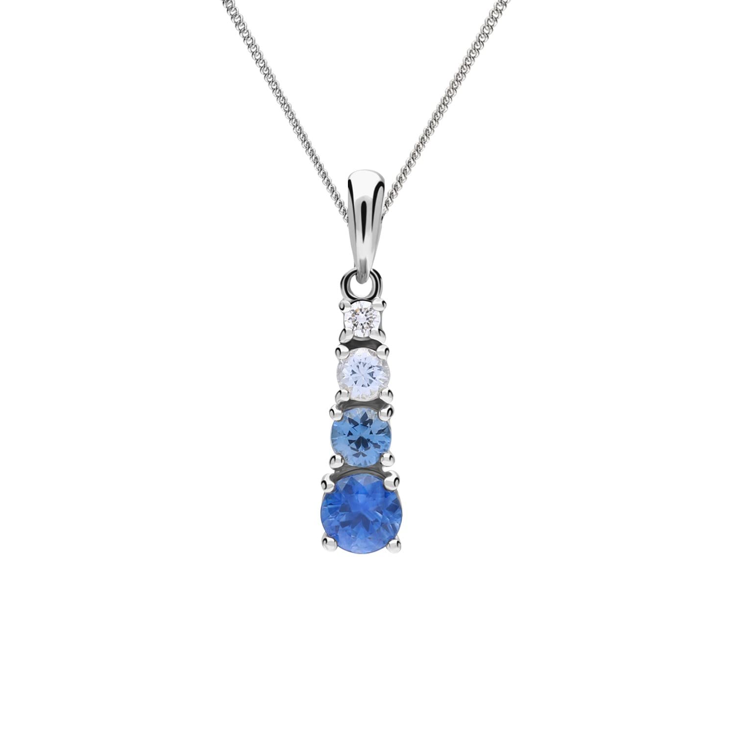 Ivy Gems 9ct White Gold Graduated Light Blue Sapphire & Diamond Pendant on 46cm Chain