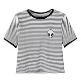 UR Ladies Teen Girls Short Sleeve Funny Cute Alien Crop Top T-shirt