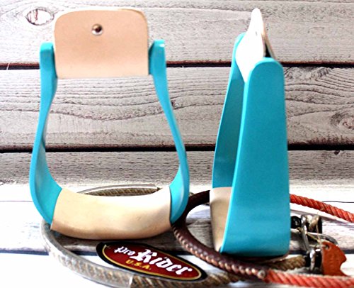 PRORIDER Western Horse Show Barrel Trail Saddle Stirrups Aluminum Turquoise Rodeo 5177