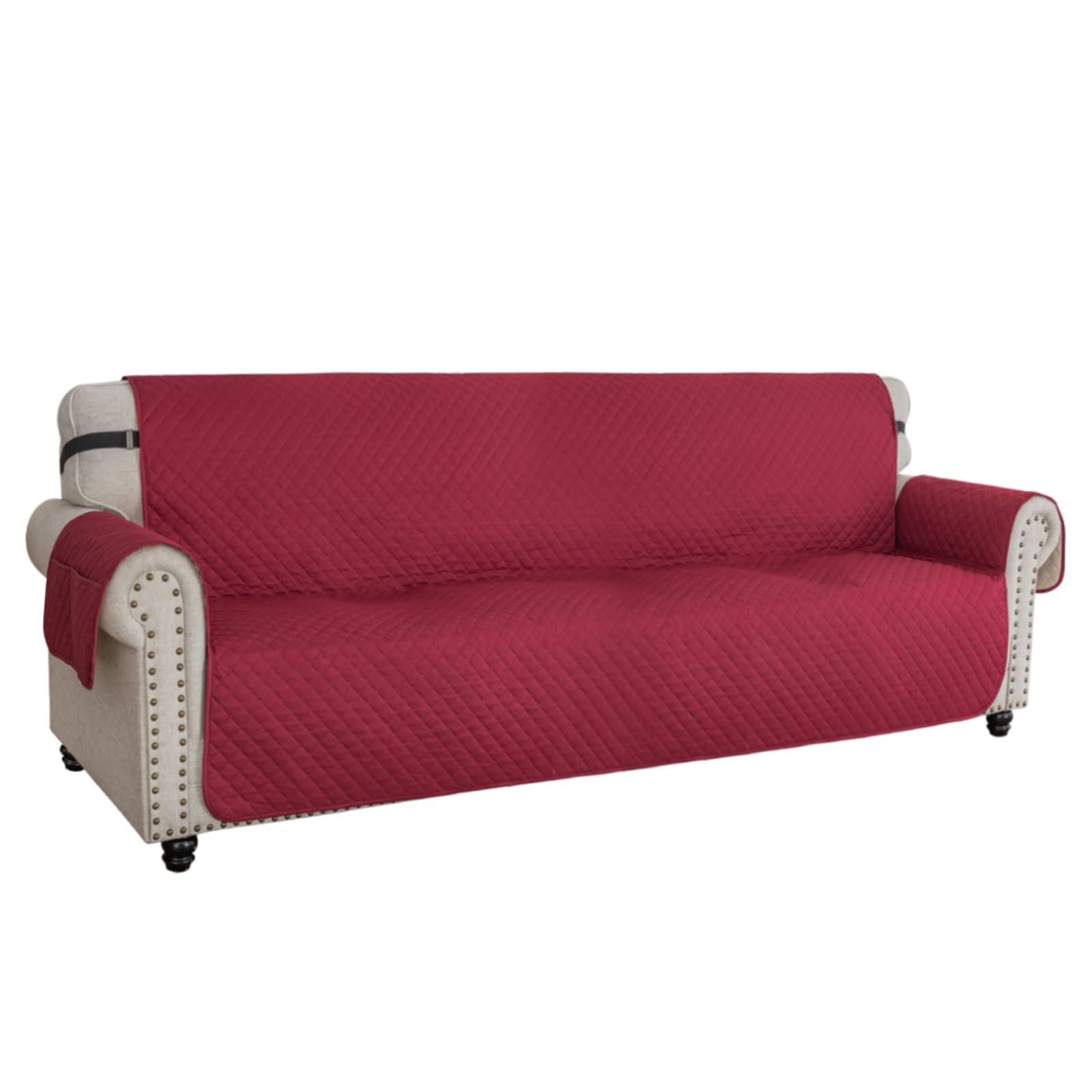 Photo 1 of XINEAGE Oversized Sofa Cover Waterproof Couch Covers for 3 Cushion Couch, Soft Washable Slipcover with Pockets & Non-Slip Elastic Straps, Dog Pets Proof Thick Furniture Protector (XL-Sofa, Red)