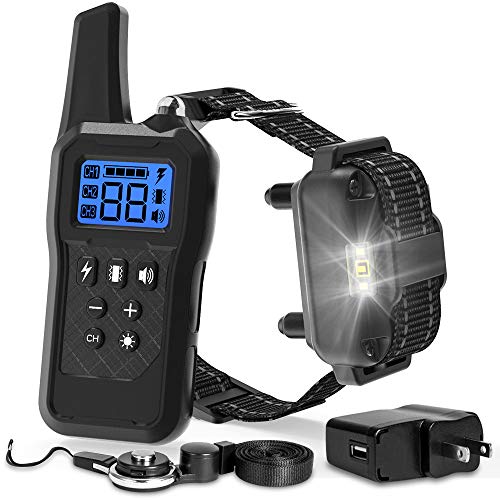 F-color Dog Training Collar, 2019 Upgraded Waterproof Dog Shock Collar with Remote 2600FT, Rechargeable 4 Modes Light Beep Vibration Shock Collar for Large Medium Small Dogs, Black