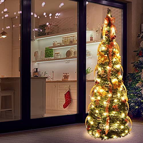 6 ft Christmas Tree, Poinsettia Artificial Pre Decorated Collapsible