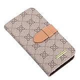 RAYTOP Luxury Classic Brown GG Logo Leather Wallet Cases Flip Covers for Samsung Galaxy S5 GT-I9600 Women Men Classy Decent Sleek High Quality Gift Card Holder Stylish