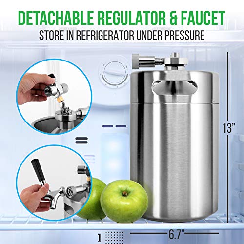 NutriChef-PKBRTP299-Pressurized-Mini-Keg-System-128oz-Double-Walled-Stainless-Steel-Growler-Tap-Portable-Dispenser-Kegerator-Kit-Co2-Regulator-for-Craft-Beer-DraftHomebrew