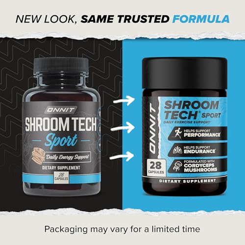 ONNIT Shroom Tech Sport Daily Exercise Support Capsules, Pre Workout Supplement with Cordyceps Mushrooms, Caffeine-Free Dietary Supplement for Daily Energy Support, 28 Count
